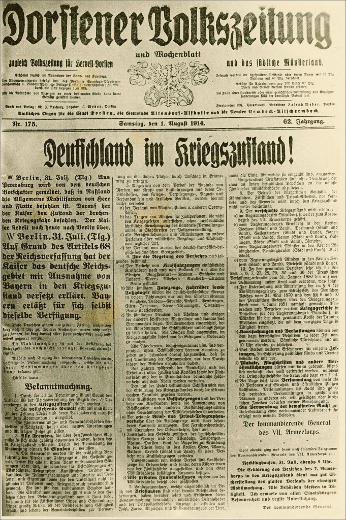 Dorstener Volkszeitung vom 1. August 1914